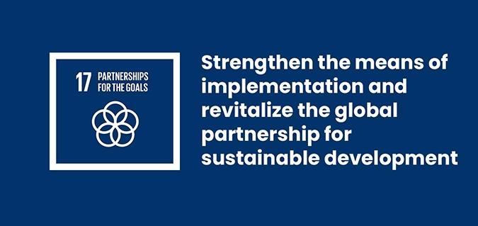 Text reads: 17 - Strengthen the means of implementation and revitalize the global partnership for sustainable development